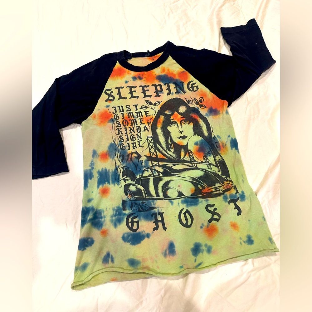 Vintage Sleeping Ghost Tie-Dye Raglan Top - Multi/Black